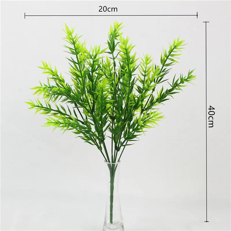 YO CHO Artificial Plants Plastic Twigs Green Grass Fake Plants Twigs Leaves Grass Flower Arrangement Wedding Party Home Decor