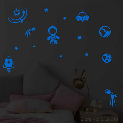 Universe Stickers Stars Spacecraft Astronaut Astronomical Telescope Space Rocket Kids Room Wall Ceiling Decoration Glow Stickers