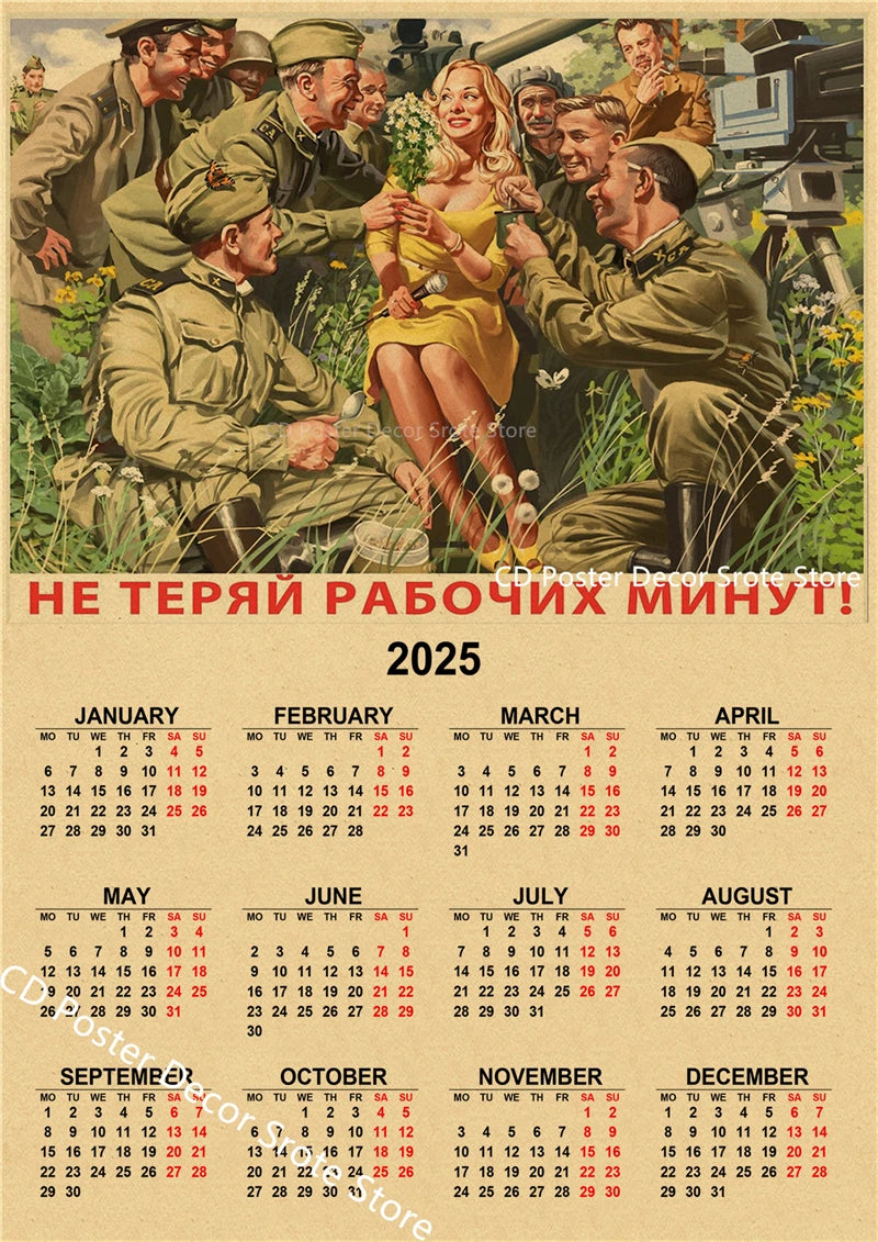 USSR CCCP 2025 Calendar Poster Celebrity Aesthetic Prints Posters Wall Art Retro Painting Home Room Cafe Club Dorm Wall Decor