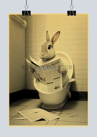 Animal Bathroom Toilet Funny Poster Kraft Paper Cat Dog Frog Art Home Decor Picture DIY Toilet Room Painting Wall Sticker Gift