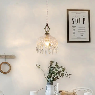 YEBMLP French Retro Glass Hanging Light Indoor LED Luxury Art Chandelier Bedroom Bar Restaurant Table Pendant Lamp With E14 Bulb