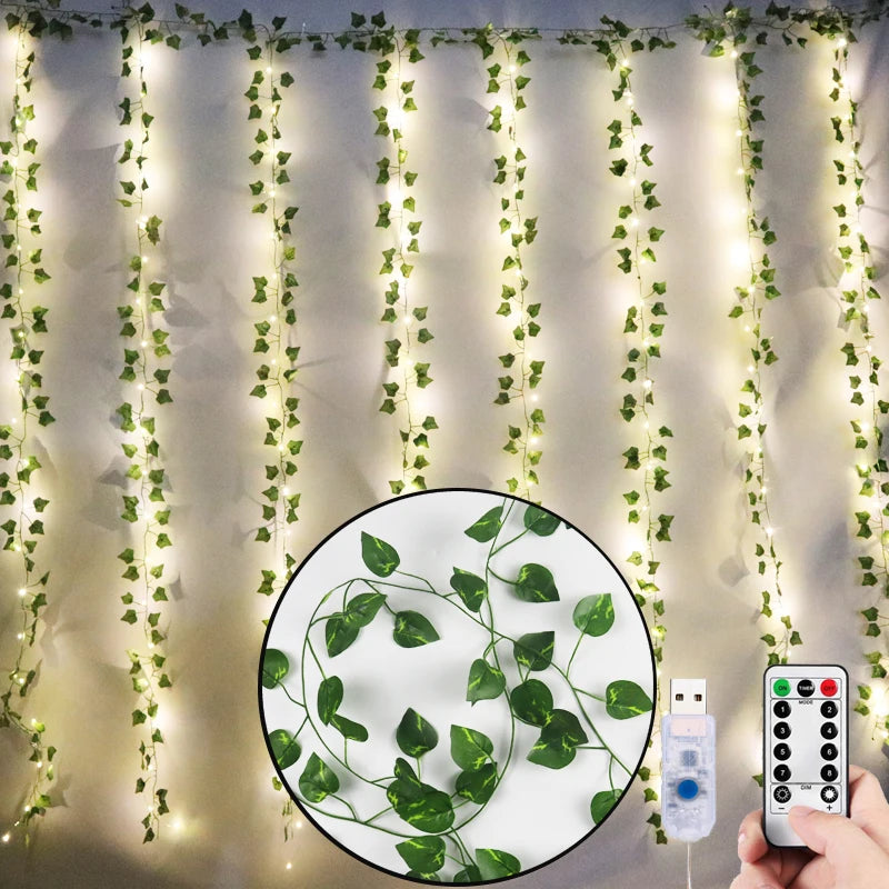 12pcs 2m Ivy Green Fake Leaves Garland Plant Led Artificial Plants For Decoration Planta Artificial Parede Vertical Home Decor