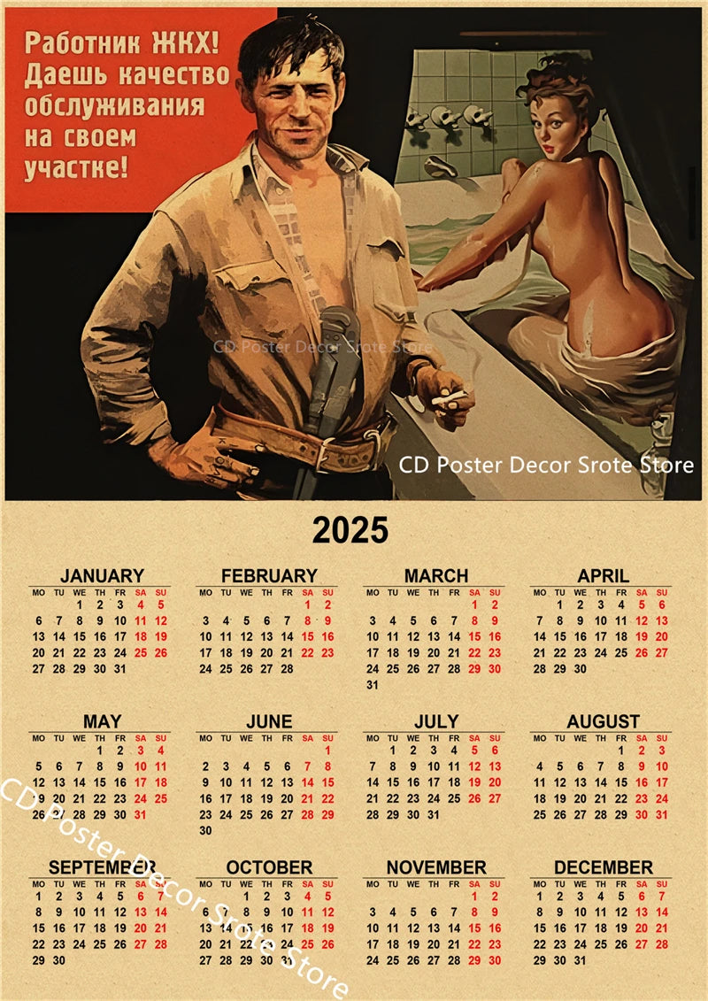 USSR CCCP 2025 Calendar Poster Celebrity Aesthetic Prints Posters Wall Art Retro Painting Home Room Cafe Club Dorm Wall Decor