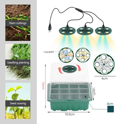 LED Grow Light Seedling Starter Tray for Home Garden Cultivation Seed Plant Germinate Nursery Box Growing Lamp Timer Controller