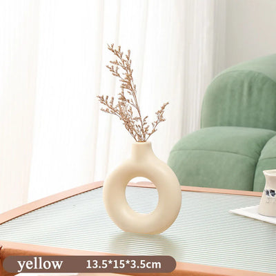 Plastic Circle Vase Donut Shape Living Room Decoration Dry Flower Vase Nordic Style Home Decor Furnishings Vase Room Decor