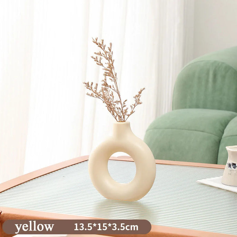 Plastic Circle Vase Donut Shape Living Room Decoration Dry Flower Vase Nordic Style Home Decor Furnishings Vase Room Decor