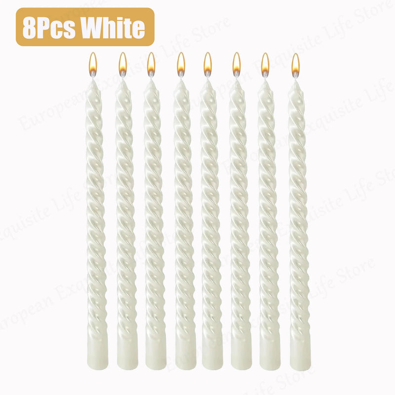 8/16/32Pcs Metallic Taper Candles 10inch Spiral Candle Dripless Long Candle Sticks Unscented Dinner Candles Wedding Candles