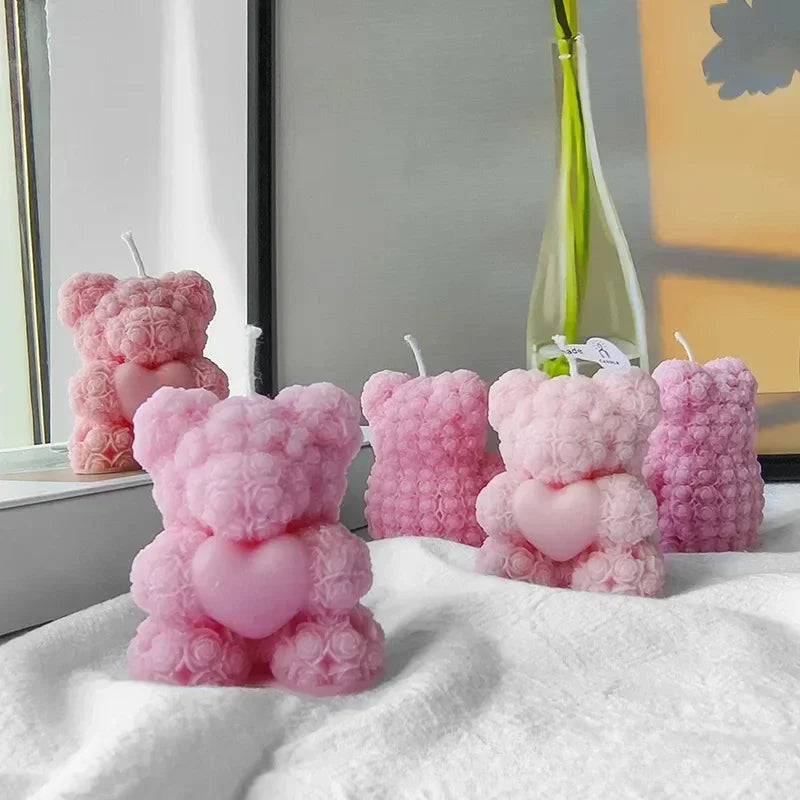 2025 New Arrival Handmade DIY Rose Bear Scented Candle Creative Bedroom Decoration Valentine&