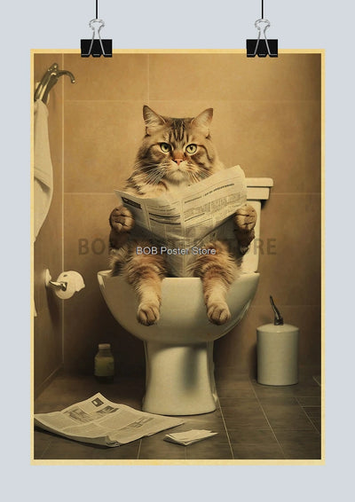 Animal Bathroom Toilet Funny Poster Kraft Paper Cat Dog Frog Art Home Decor Picture DIY Toilet Room Painting Wall Sticker Gift