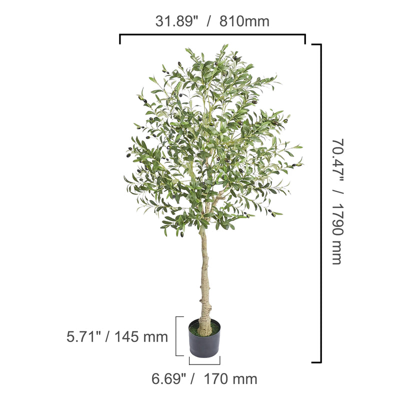 VEVOR Artificial Olive Tree 4/5/6 FT Tall Faux Plant Secure PE Material & Anti-Tip Tilt Protection Low-Maintenance Tree for Home