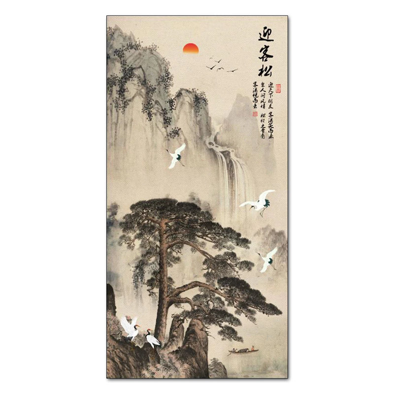 Chinese Ink Style Pine Tree Alpine Flow Water Wall Art Poster Living Room Corridor Office Decor Canvas Painting Print Mural Gift