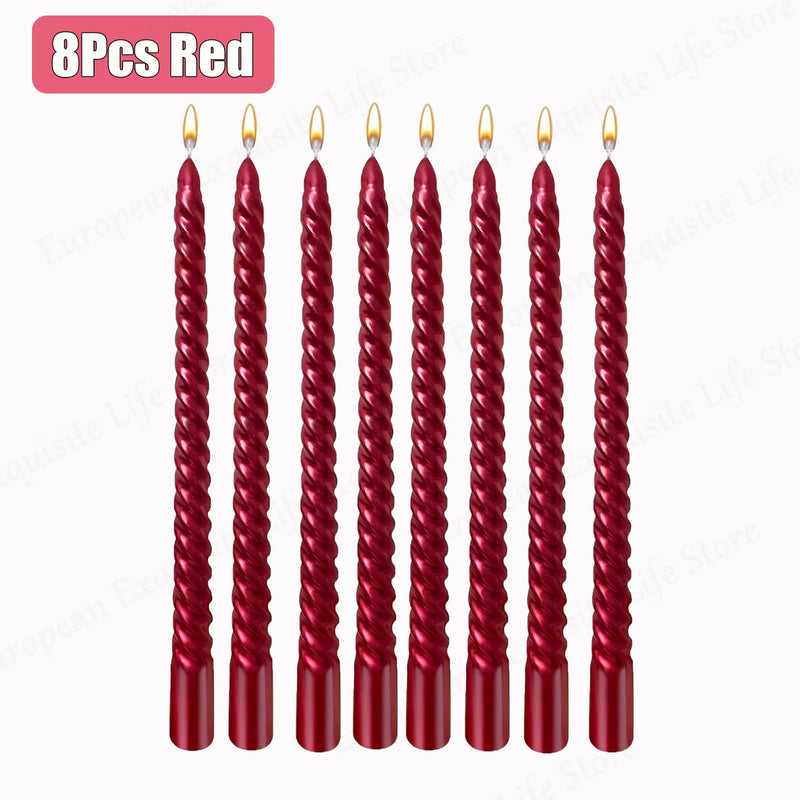 8/16/32Pcs Metallic Taper Candles 10inch Spiral Candle Dripless Long Candle Sticks Unscented Dinner Candles Wedding Candles