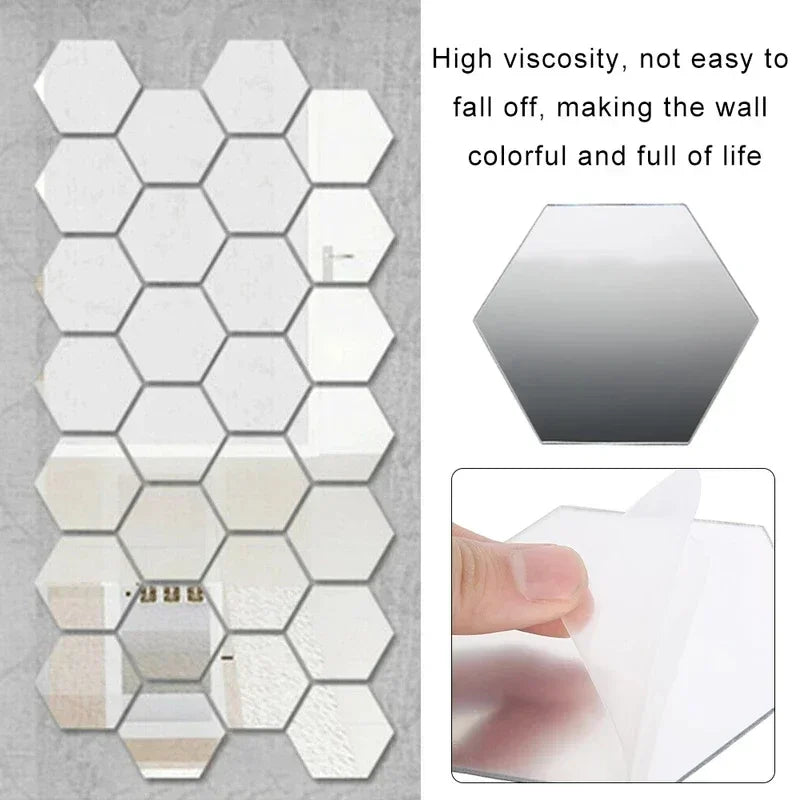 Lots Hexagonal Acrylic Mirror Wall Sticker Mini Mirror Solid Paster Self-adhesive Gold Silver Decals Home Bedroom Art Decoration