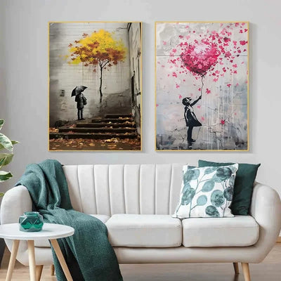 Banksy Graffiti Boy Girl with Balloon on Canvas Posters Prints Pop Street Wall Art Painting for Living Room Home Decor Cuadros