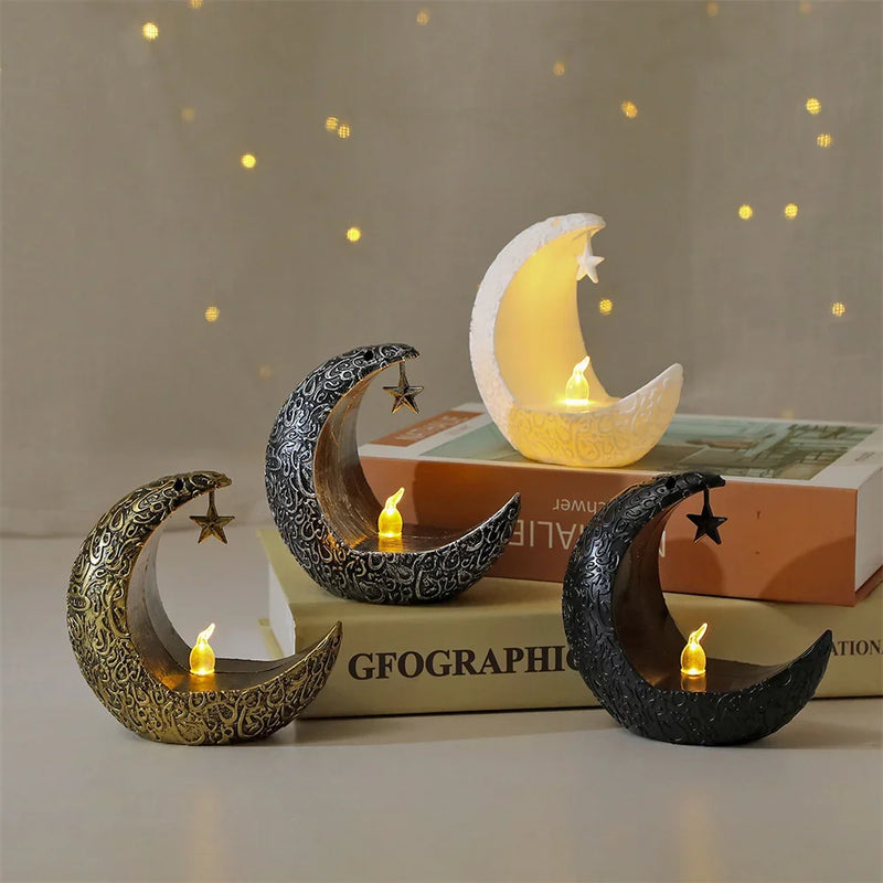 Starry Moon Candlestick Ramadan Festival Decora Home Decor Moon Led Candle Lamp Eid Mubarak Party Islamic Muslim Decors Supplies