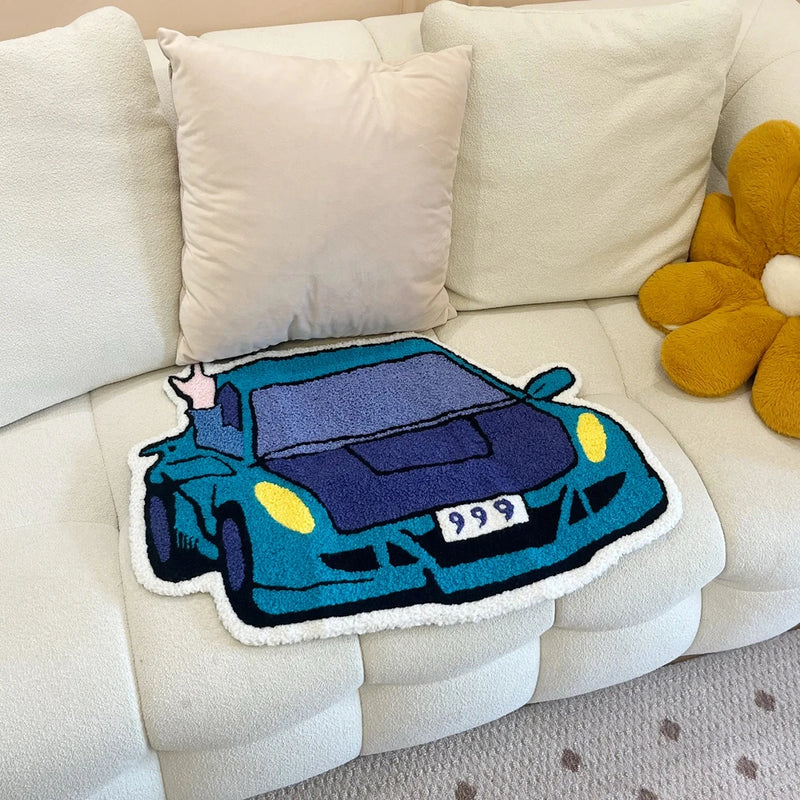 Enthusiast Racing Car Shaped Tufting Rug Boy Living Room Bedroom Decor Carpet Embroidered Non-slip Floor Mat Doormat Home Decor