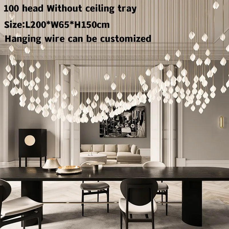 Villa Ceramic Petal Hanging Led Chandelier For Hotel Lobby Loft Staircases Restaurant Living Room Bedroom Bedside Pendant Lamp