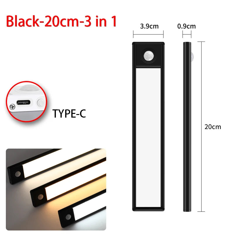 LED Ultra Thin Under Cabinet Lights Motion Sensor night light Wireless Rechargeable 3 Color Lamp Kitchen Closet Cabinet Lighting