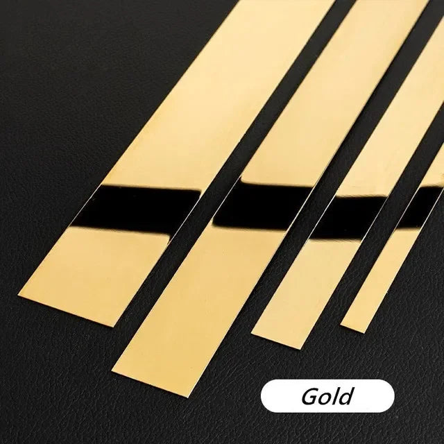 1 Roll 5M Mirror Stainless Steel Plane Decorative Line Gold Wall Sticker home TV Background Self-adhesive Ceiling Edging Strip