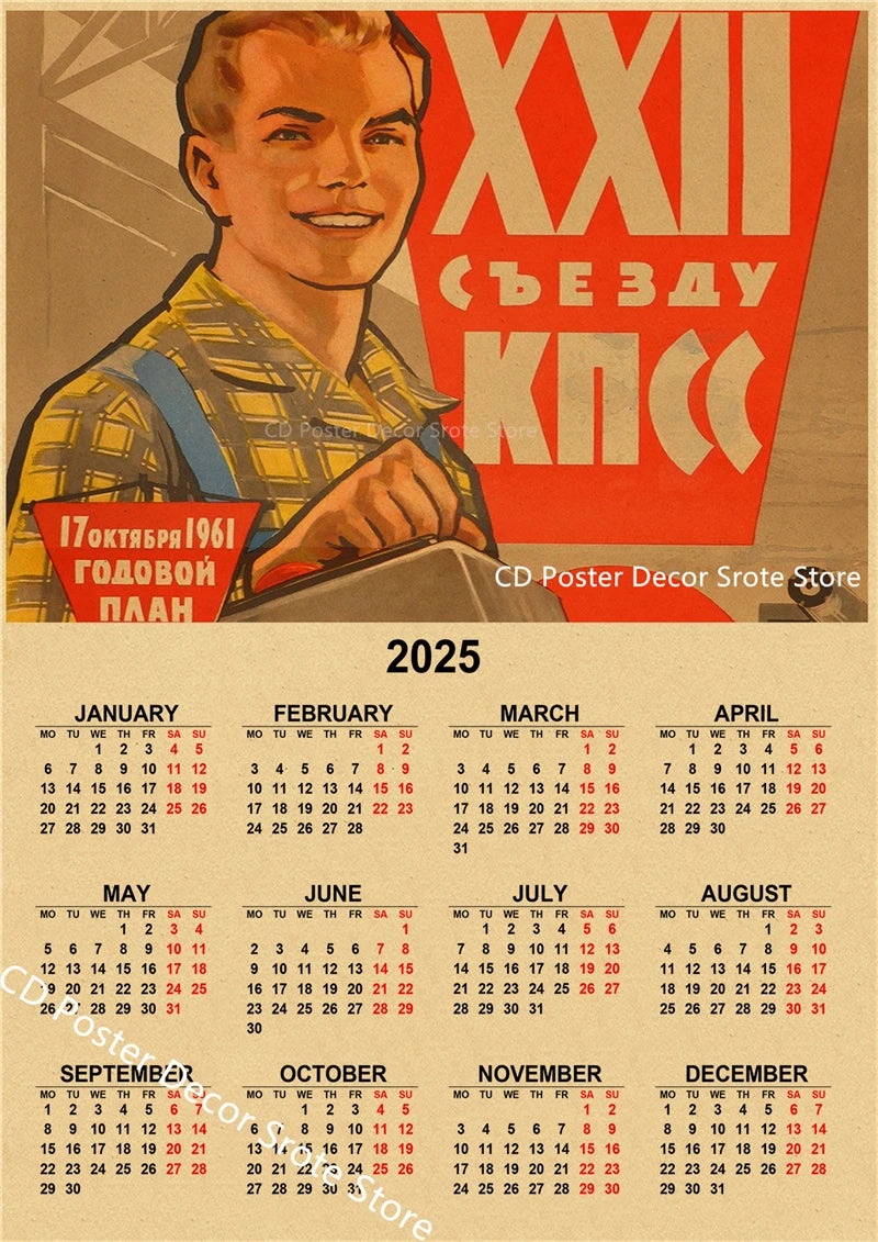 USSR CCCP 2025 Calendar Poster Celebrity Aesthetic Prints Posters Wall Art Retro Painting Home Room Cafe Club Dorm Wall Decor