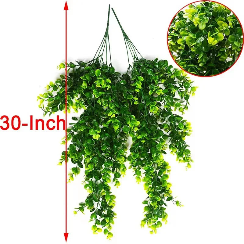 2Pcs Artificial Hanging Plants Fake Hanging Plant Faux Eucalyptus Leaf Greenery Vine Outdoor UV Resistant Plastic Plants