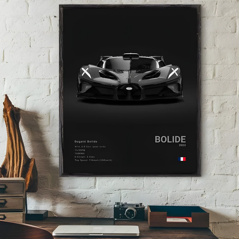 Black Cool Sports Famous Supercar B-Bugatti V-Veyron CHIRON DIVO BOLIDE Poster Home living room Wall Art Garage Room Decor