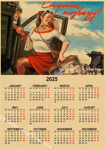 USSR CCCP 2025 Calendar Poster Celebrity Aesthetic Prints Posters Wall Art Retro Painting Home Room Cafe Club Dorm Wall Decor