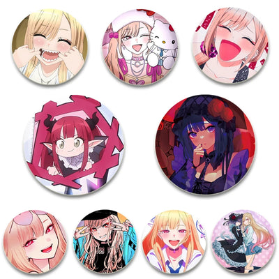 32/44/58mm Anime My Dress-Up Darling Round Pin Cartoon Character Badge Role Play Handmade Tinplate Brooch for Clothes Decoration