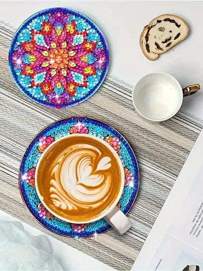 6-8pcs/Set DIY Cats Diamond Painting Coasters for Drinks Anti Slip Wood Coasters with No Holder Mandala Diamond Painting Coaster