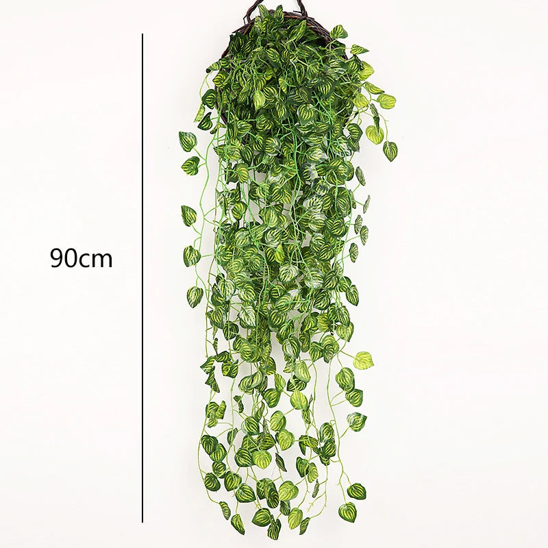 2PCS Artificial Rattan Fake Hanging Boston Fern Plant Faux Greenery Plastic Vine Outdoor Garden Basket Grass Wedding Party Decor