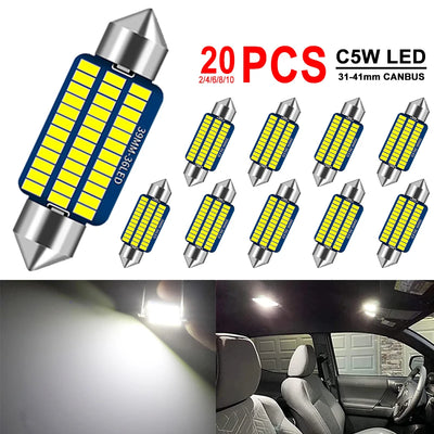 2/10/20PCS C5W LED Bulbs Canbus Festoon 31/36/39/41mm LED For Car Interior Dome Trunk License Plate Lights 12V 300LM 6500K White