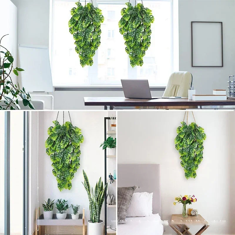 Artificial Monstera Leaf Vines Green Hanging Plants Garland for Wall Decor Home Garden Wedding Party Decoration Fake Plant Vine