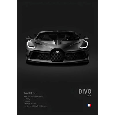 Black Cool Sports Famous Supercar B-Bugatti V-Veyron CHIRON DIVO BOLIDE Poster Home living room Wall Art Garage Room Decor