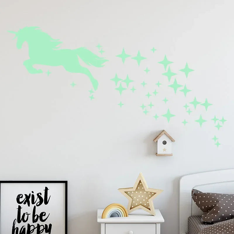 1 Set Glow in Dark Stars Stickers Glowing Unicorn Sticker Ceiling Luminous Wall Decals For Kids Bedding Room Party Birthday Gift