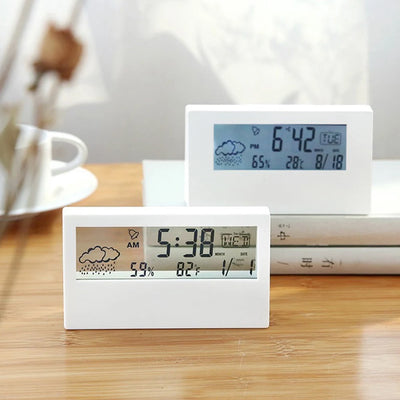 Thermo-Hygrometer Clock Creative Weather Display Electronic Alarm CLock Desktop Table Decor For Living Room Bedroom