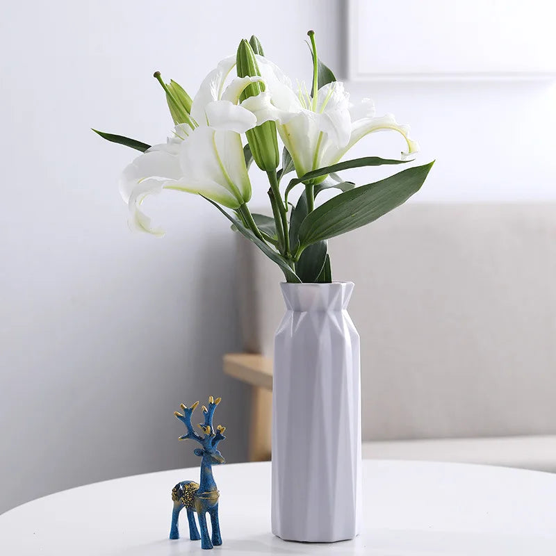 Modern Flower Vase White Pink Plastic Vase Flower Pot Basket Nordic Home Living Room Decoration Ornament Flower Arrangement