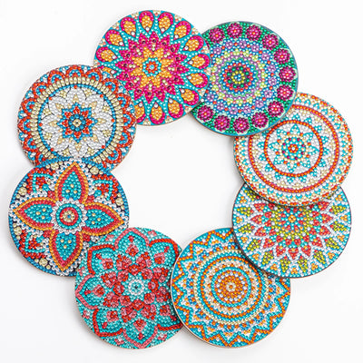 8pc/sets Mandala Diamond Painting Coasters DIY Diamond Art Coasters 5D Full Drill Diamond Coasters Acrylic Round Cup