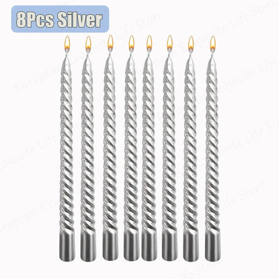 8/16/32Pcs Metallic Taper Candles 10inch Spiral Candle Dripless Long Candle Sticks Unscented Dinner Candles Wedding Candles