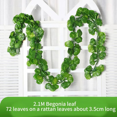 2.1M Green Ivy Leaf Hanging Vine Artificial Garland Silk Wall Plant Home Garden Decoration Wedding Party DIY Fake Wreath Leaves