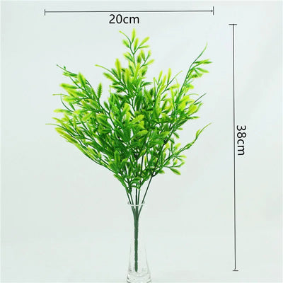 YO CHO Artificial Plants Plastic Twigs Green Grass Fake Plants Twigs Leaves Grass Flower Arrangement Wedding Party Home Decor