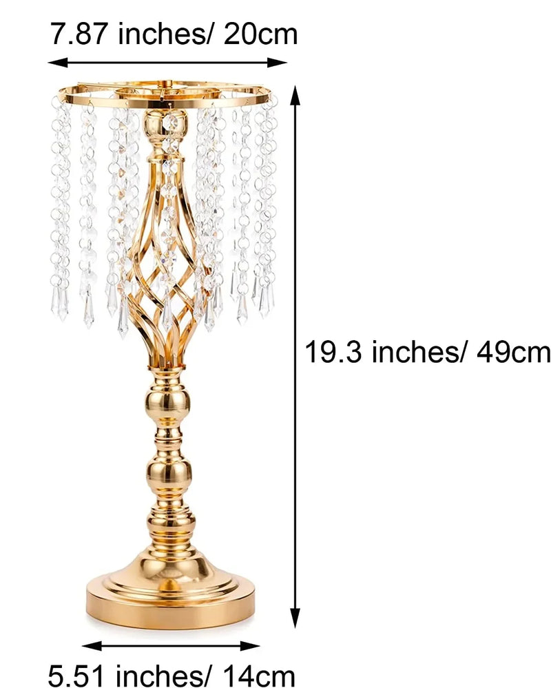 10pcs Gold Silver Vases for Wedding Centerpiece Table Decorations with Crystal Strings, Wedding Metal Flower Stands