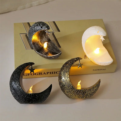 Starry Moon Candlestick Ramadan Festival Decora Home Decor Moon Led Candle Lamp Eid Mubarak Party Islamic Muslim Decors Supplies