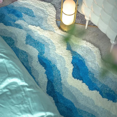 Aesthetic Wave Rug Creative Tufting Antislip Bathroom Carpet Ocean Sea Tufted Carpet House Decoration Livingroom Mat Bedside Rug