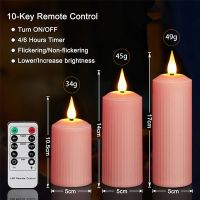 FPOO Rechargeable Candles By USB With Flickering Flame Remote Control Waterproof Led Candle Pink Wedding Decoration Candle Light