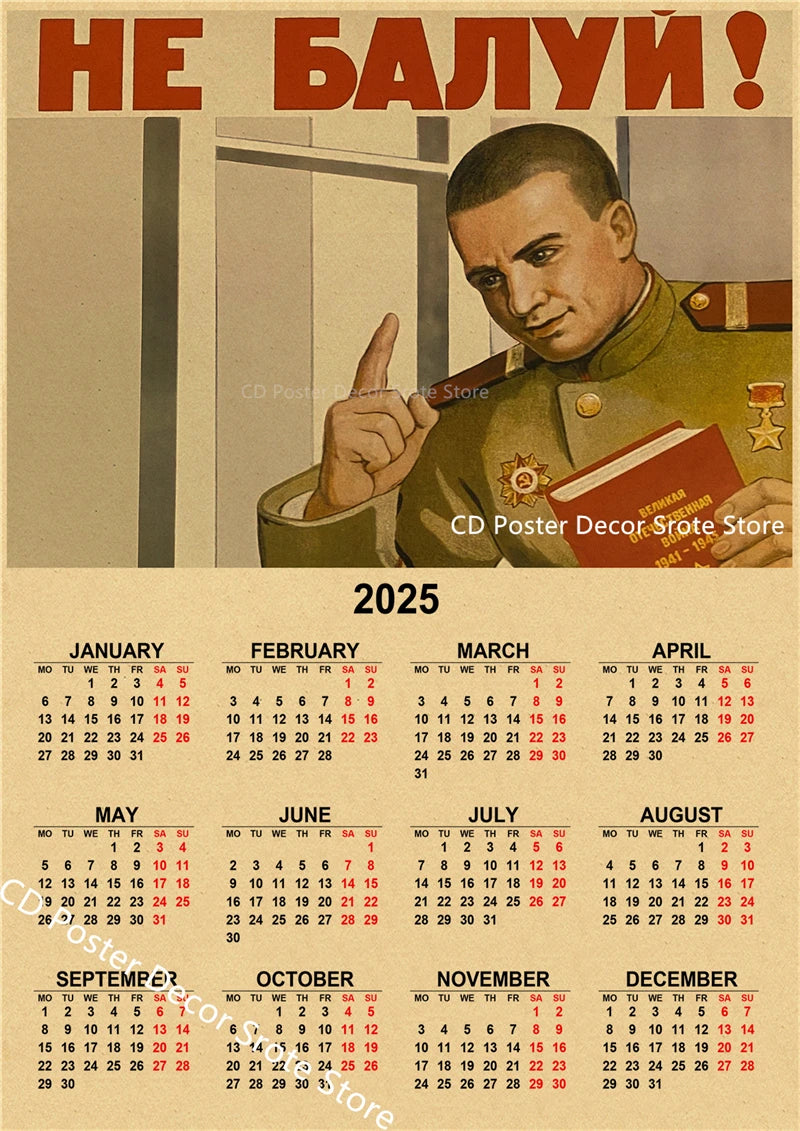 USSR CCCP 2025 Calendar Poster Celebrity Aesthetic Prints Posters Wall Art Retro Painting Home Room Cafe Club Dorm Wall Decor