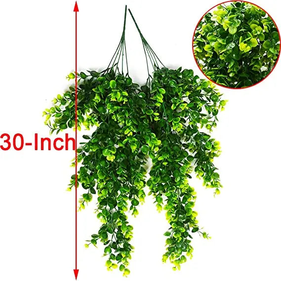 2PCS Artificial Rattan Fake Hanging Boston Fern Plant Faux Greenery Plastic Vine Outdoor Garden Basket Grass Wedding Party Decor