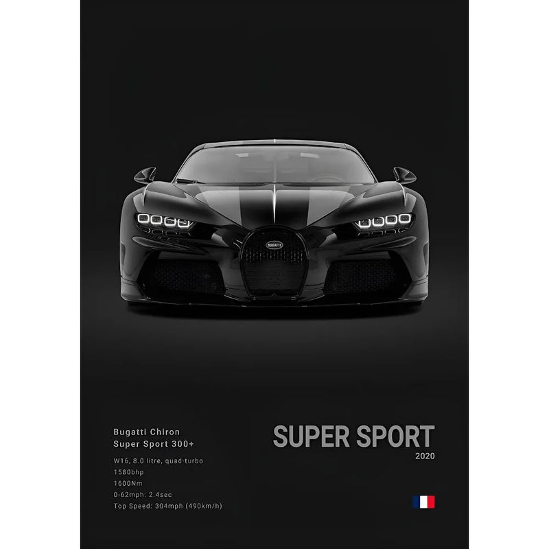 Black Cool Sports Famous Supercar B-Bugatti V-Veyron CHIRON DIVO BOLIDE Poster Home living room Wall Art Garage Room Decor