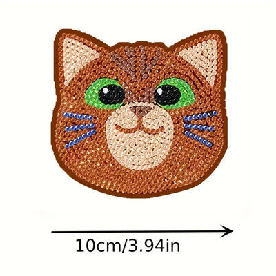 10pcs Diamond Painting Coasters Set, DIY Cartoon Cat Pattern Round Coasters 10x10cm/3.93x3.93in