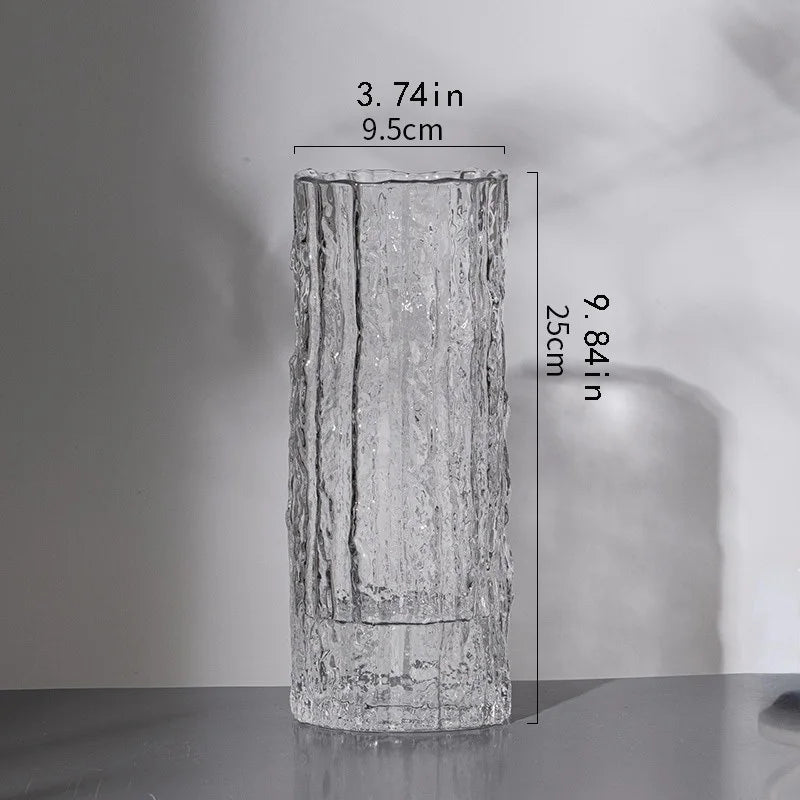 1pc 25cm Vase Glacier Vase Glass Transparent Flower Arrangement Flower Living Room Dining appearance Table Decoration Bottle