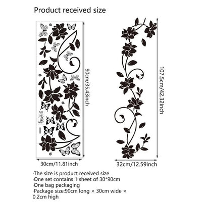 90*30CM Black Floral Butterfly Wall Sticker For Bathroom Door Sticker Bathtub Bedroom Background Self-Adhesive